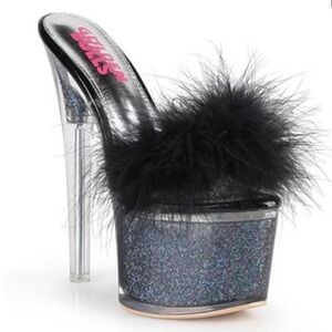 Make Offer! Golden RuPaull Black Feather Glitter Platform Stiletto Heels